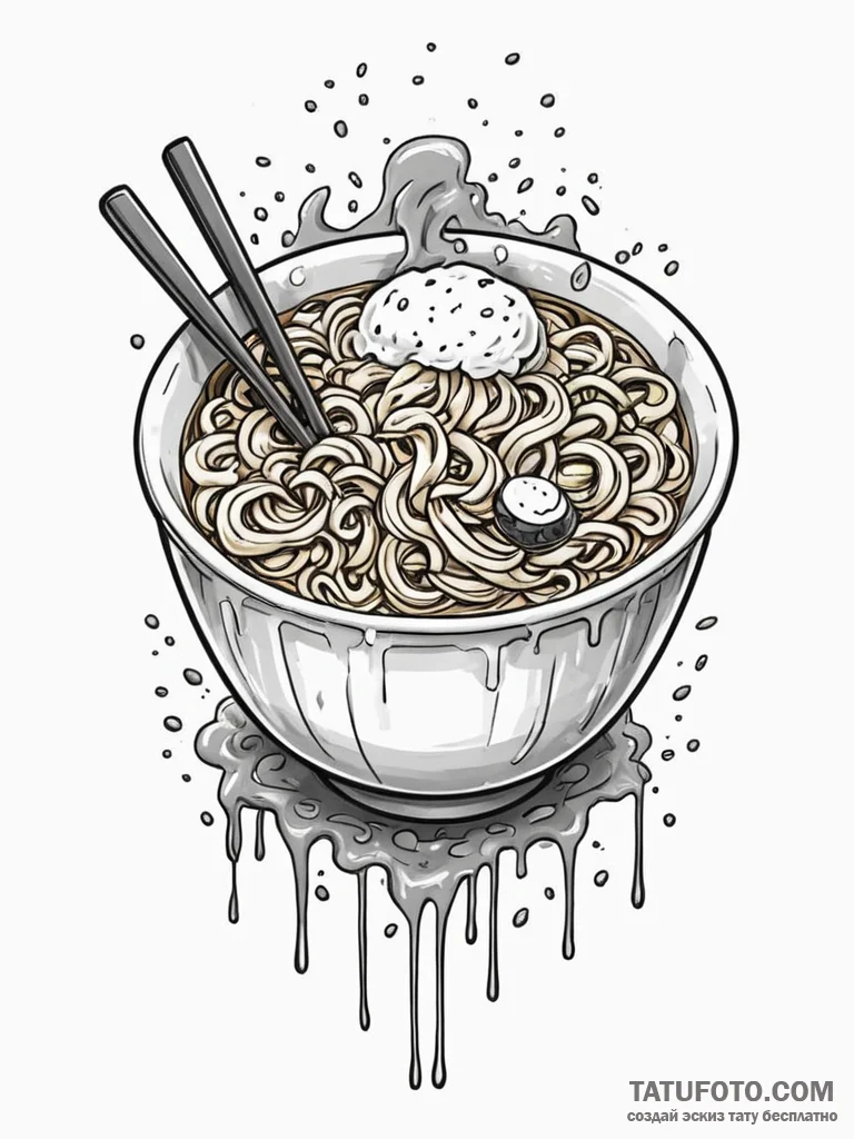A neon ramen shop sign in the rain, tattoo sk… — эскиз тату (№1751607371_0, 04.07.2025 05:36) — Tatufoto.com