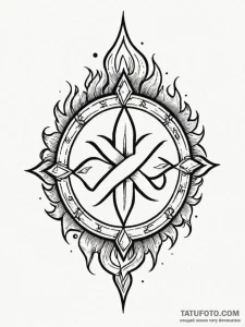 Ethereal flame forming sigil, tattoo line art... - эскиз тату (№1751607545_0, 04.07.2025 05:39) — Tatufoto.com