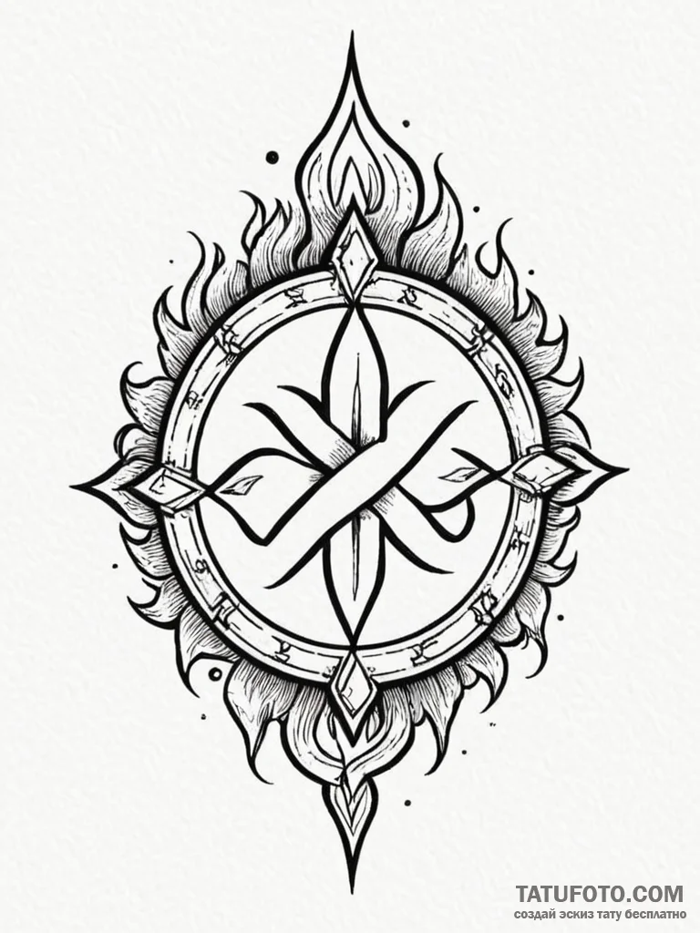 Ethereal flame forming sigil, tattoo line art… — эскиз тату (№1751607545_0, 04.07.2025 05:39) — Tatufoto.com