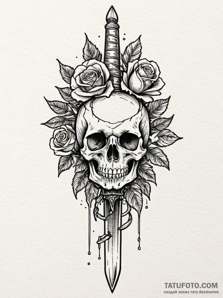 Feathered dagger beneath bone spire, ink illu... - эскиз тату (№1751607632_0, 04.07.2025 05:40) — Tatufoto.com