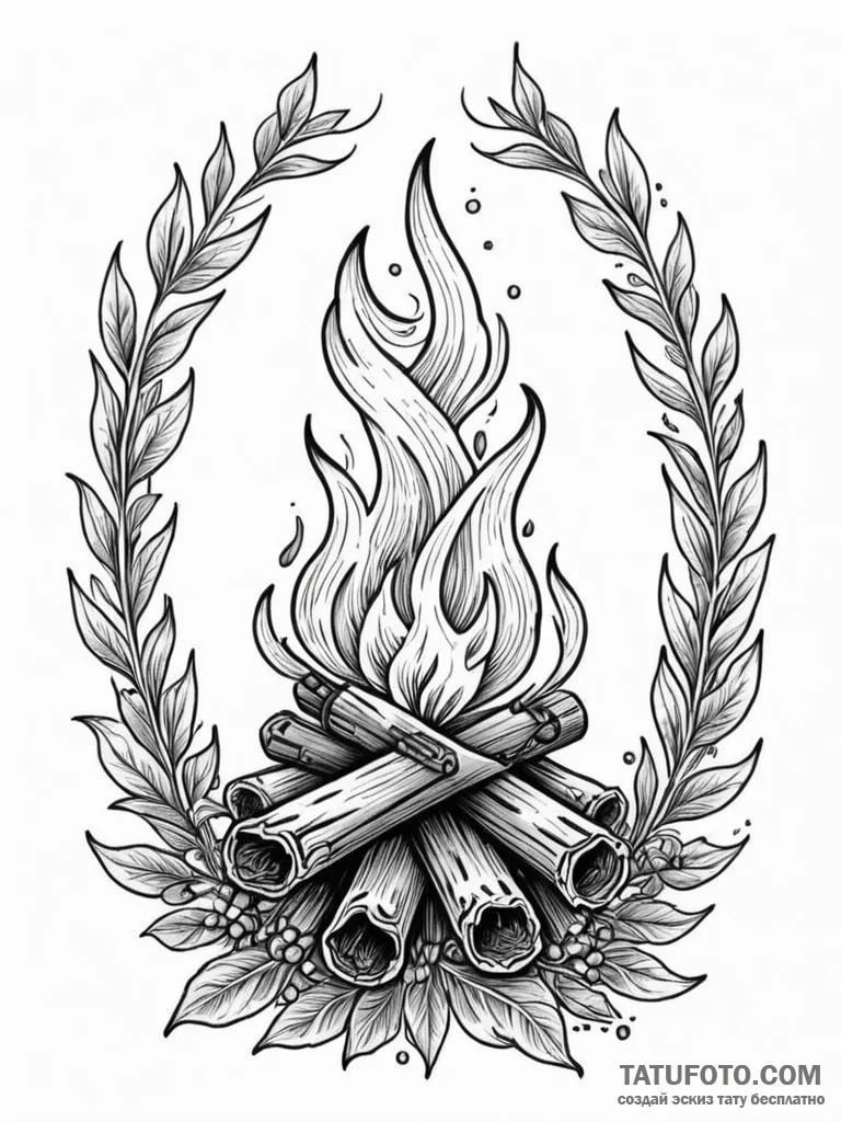 A powerful blazing bonfire, warmth,, tattoo s... - эскиз тату (№1751607719_0, 04.07.2025 05:41) — Tatufoto.com