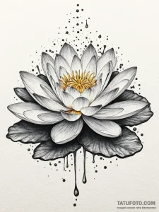 Water lily floating on a still pond, reflecti... - эскиз тату (№1751607892_0, 04.07.2025 05:44) — Tatufoto.com