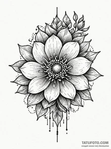 Hidden key beneath spectral bloom, ink illust... - эскиз тату (№1751608839_0, 04.07.2025 06:00) — Tatufoto.com