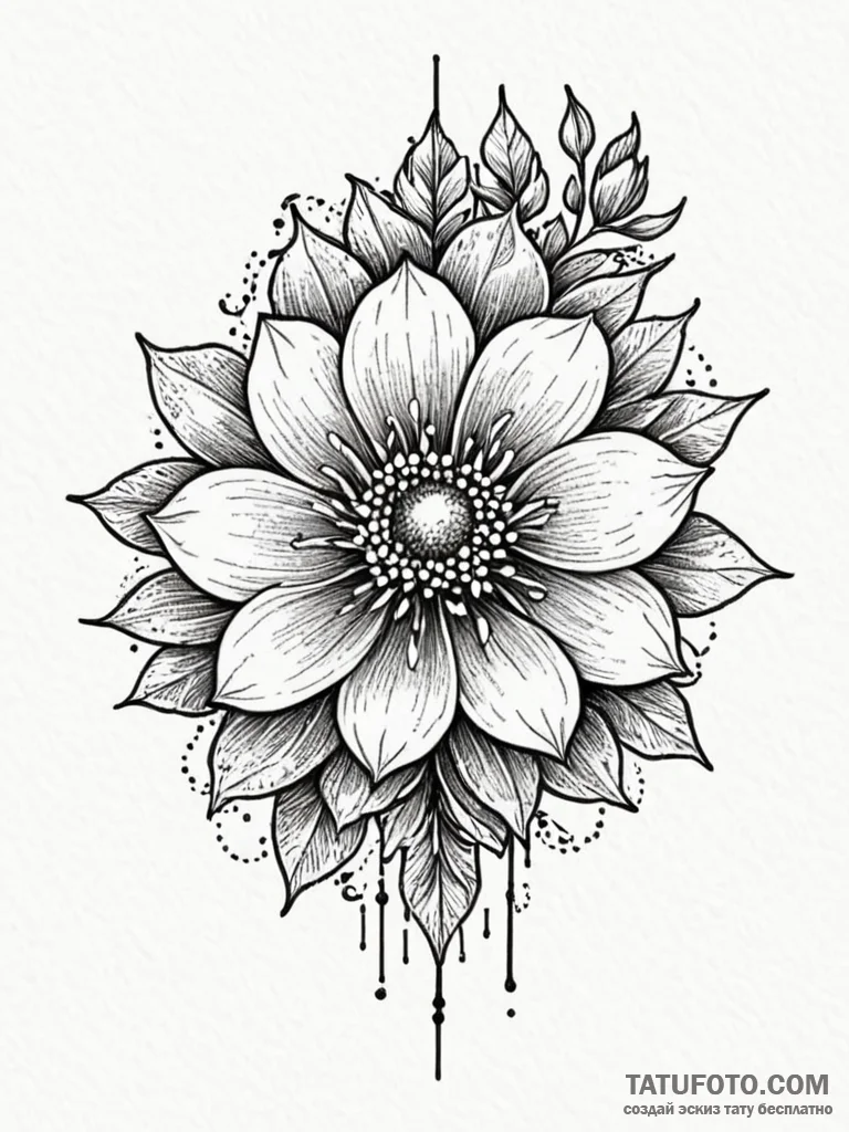 Hidden key beneath spectral bloom, ink illust... - эскиз тату (№1751608839_0, 04.07.2025 06:00) — Tatufoto.com