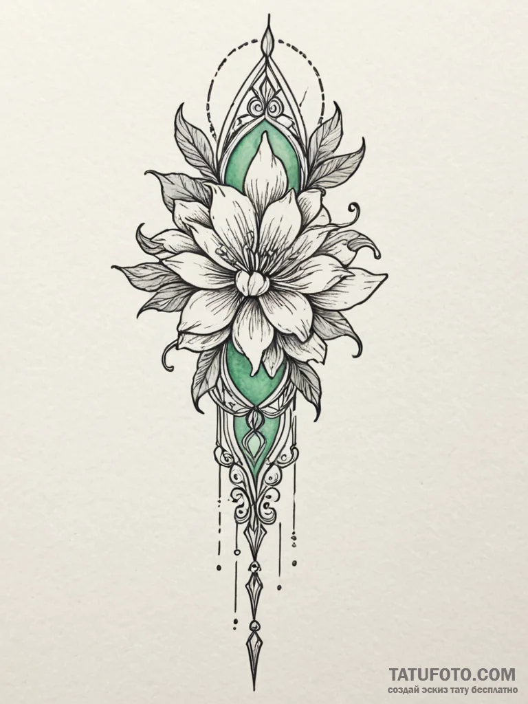 Jade spear piercing spectral bloom, artistic... - эскиз тату (№1751608925_0, 04.07.2025 06:02) — Tatufoto.com