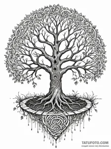 A tree with its roots exposed, forming a laby... - эскиз тату (№1751609011_0, 04.07.2025 06:03) — Tatufoto.com