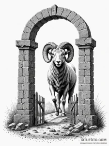 Ram (battering ram) striking a fortress gate,... - эскиз тату (№1751609097_0, 04.07.2025 06:04) — Tatufoto.com