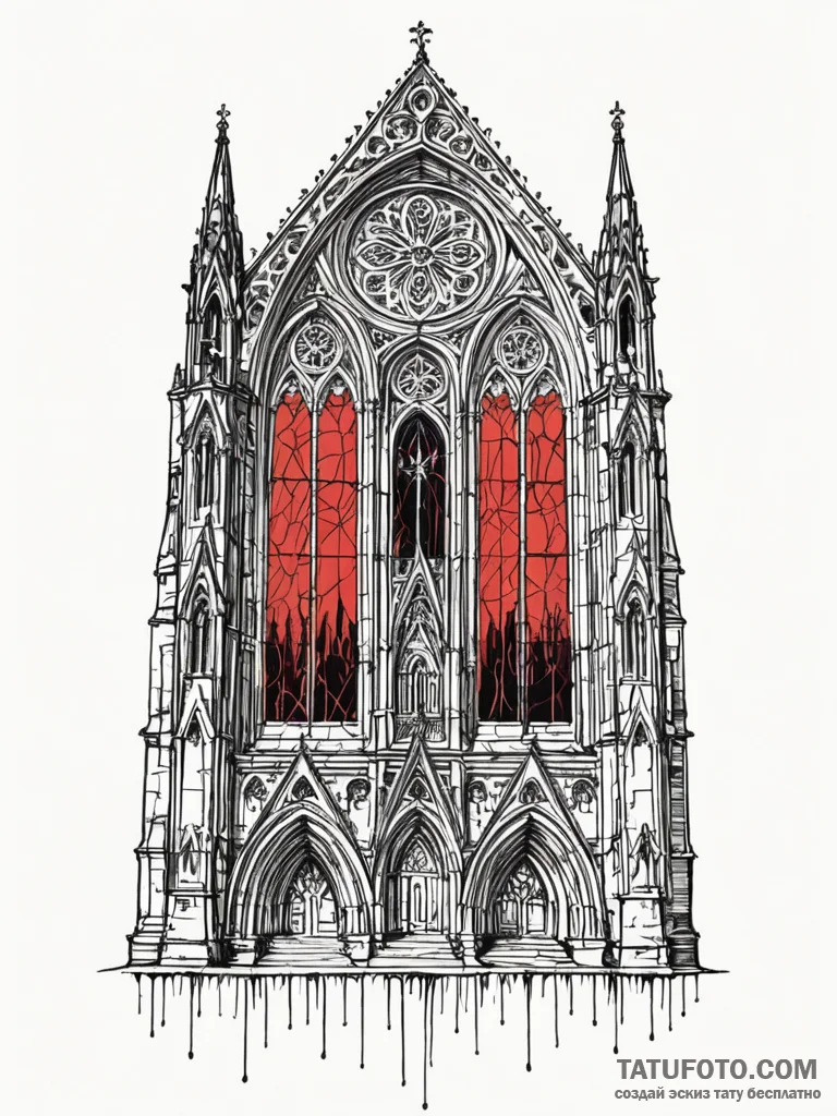 A single gothic cathedral window, concept art… — эскиз тату (№1751609355_0, 04.07.2025 06:09) — Tatufoto.com