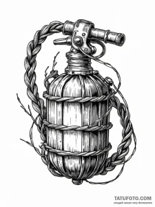 Barbed wire coiled around a grenade, ink illu... - эскиз тату (№1751609441_0, 04.07.2025 06:10) — Tatufoto.com