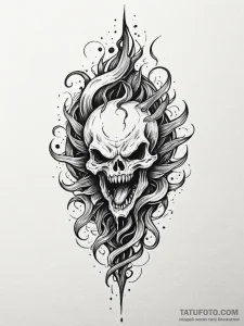 Ghost relic devouring celestial flame, tattoo... - эскиз тату (№1751609613_0, 04.07.2025 06:13) — Tatufoto.com