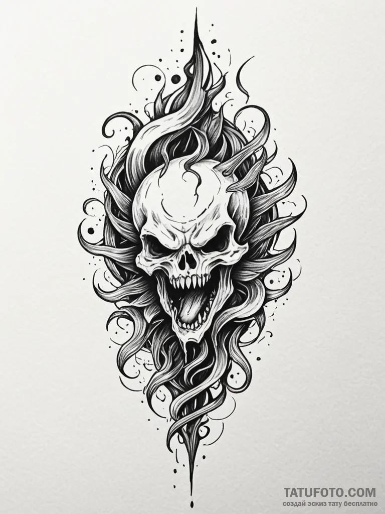 Ghost relic devouring celestial flame, tattoo... - эскиз тату (№1751609613_0, 04.07.2025 06:13) — Tatufoto.com
