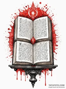 An ancient grimoire open on a lectern, pages... - эскиз тату (№1751609699_0, 04.07.2025 06:14) — Tatufoto.com