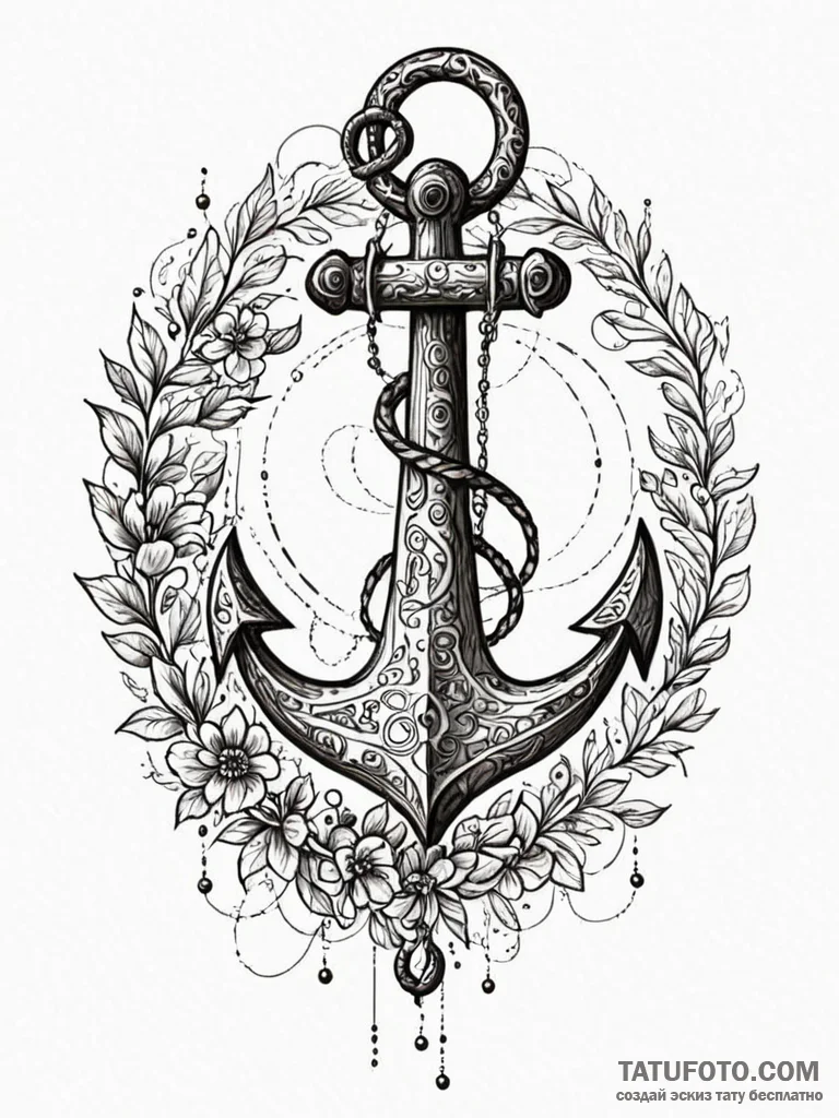 Atomic anchor hovering in data stream, ink il... - эскиз тату (№1751609870_0, 04.07.2025 06:17) — Tatufoto.com