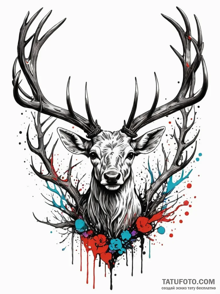 Antler growing into a gnarled, leafless tree,... - эскиз тату (№1751610815_0, 04.07.2025 06:33) — Tatufoto.com