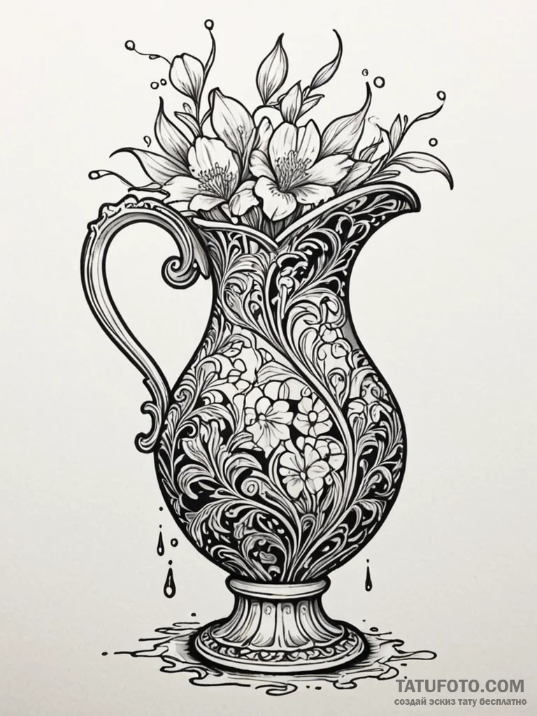 A detailed broken vase with water, leaking,,... - эскиз тату (№1751610901_0, 04.07.2025 06:35) — Tatufoto.com