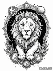 Astral lion prowling on shattered moon, conce... - эскиз тату (№1751610986_0, 04.07.2025 06:36) — Tatufoto.com