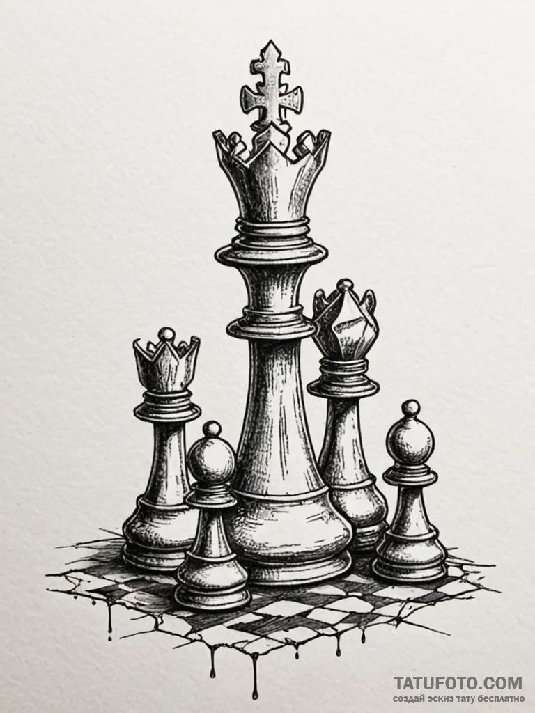 Bone chess pieces on cracked board, tattoo sk… — эскиз тату (№1751611073_0, 04.07.2025 06:37) — Tatufoto.com