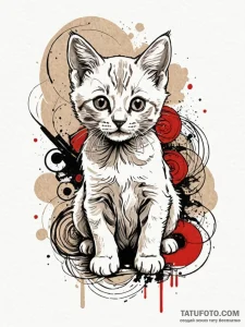Kitten, concept art for tattoo, fine lines, d... - эскиз тату (№1751611246_0, 04.07.2025 06:40) — Tatufoto.com