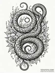 Arabesque serpent coiled in pattern, tattoo f... - эскиз тату (№1751611420_0, 04.07.2025 06:43) — Tatufoto.com