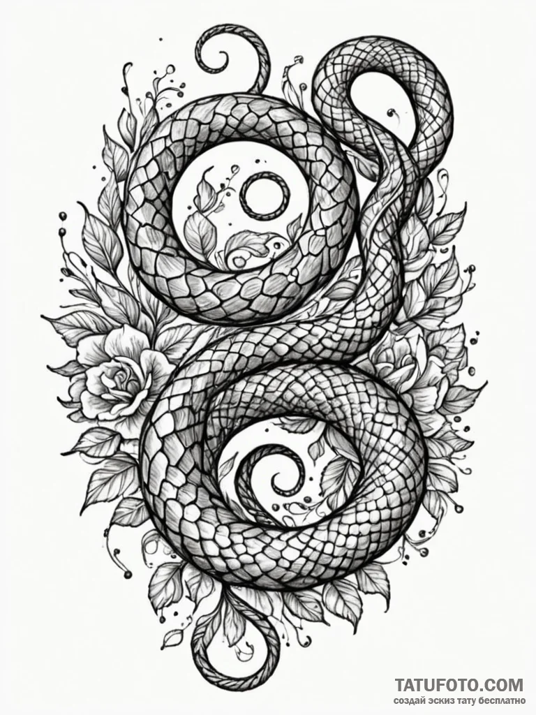 Arabesque serpent coiled in pattern, tattoo f... - эскиз тату (№1751611420_0, 04.07.2025 06:43) — Tatufoto.com
