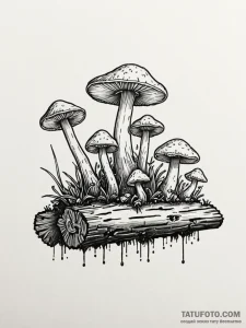 Bioluminescent mushrooms on a log - эскиз тату (№1751611591_0, 04.07.2025 06:46) — Tatufoto.com