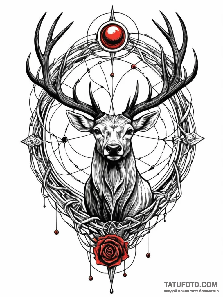 Abyssal stag trapped in web, tattoo line art,... - эскиз тату (№1751611761_0, 04.07.2025 06:49) — Tatufoto.com
