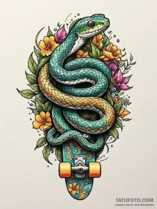 Snake wrapped around a skateboard, artistic t... - эскиз тату (№1751612192_0, 04.07.2025 06:56) — Tatufoto.com