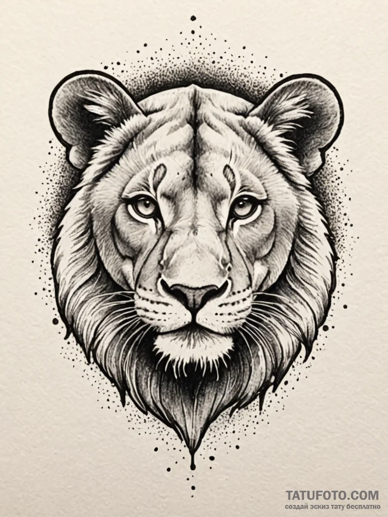 Lioness, ink illustration for tattoo, dotwork... - эскиз тату (№1751612363_0, 04.07.2025 06:59) — Tatufoto.com