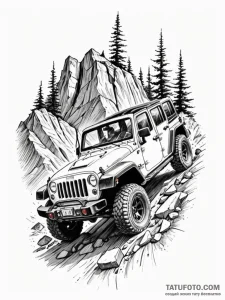 Jeep wrangler, modified for off-road, climbin... - эскиз тату (№1751612533_0, 04.07.2025 07:02) — Tatufoto.com