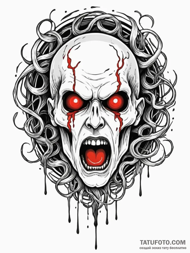 Ectoplasmic residue forming a ghostly, scream... - эскиз тату (№1751612619_0, 04.07.2025 07:03) — Tatufoto.com