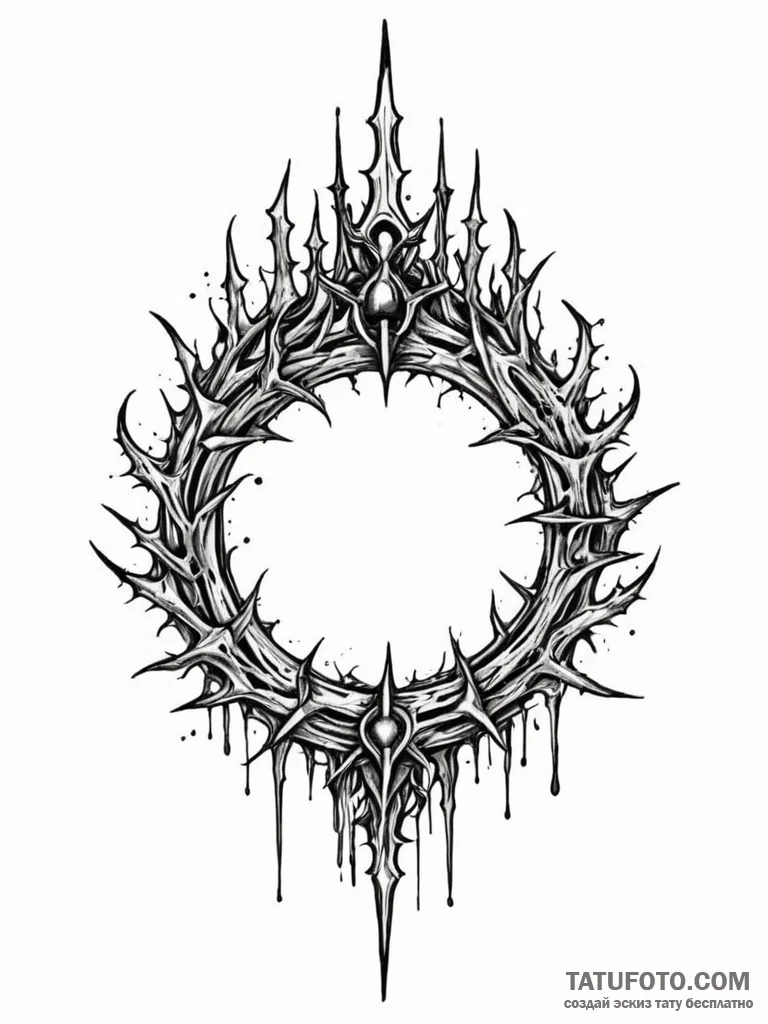 Glyph-etched relic crowned in thorns, ink ill… — эскиз тату (№1751612790_0, 04.07.2025 07:06) — Tatufoto.com