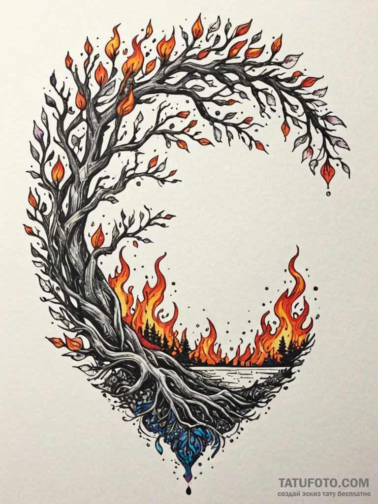 Burning archway of twisted branches, tattoo s... - эскиз тату (№1751613132_0, 04.07.2025 07:12) — Tatufoto.com