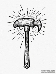 Forge hammer striking an anvil, creating spar... - эскиз тату (№1751613304_0, 04.07.2025 07:15) — Tatufoto.com