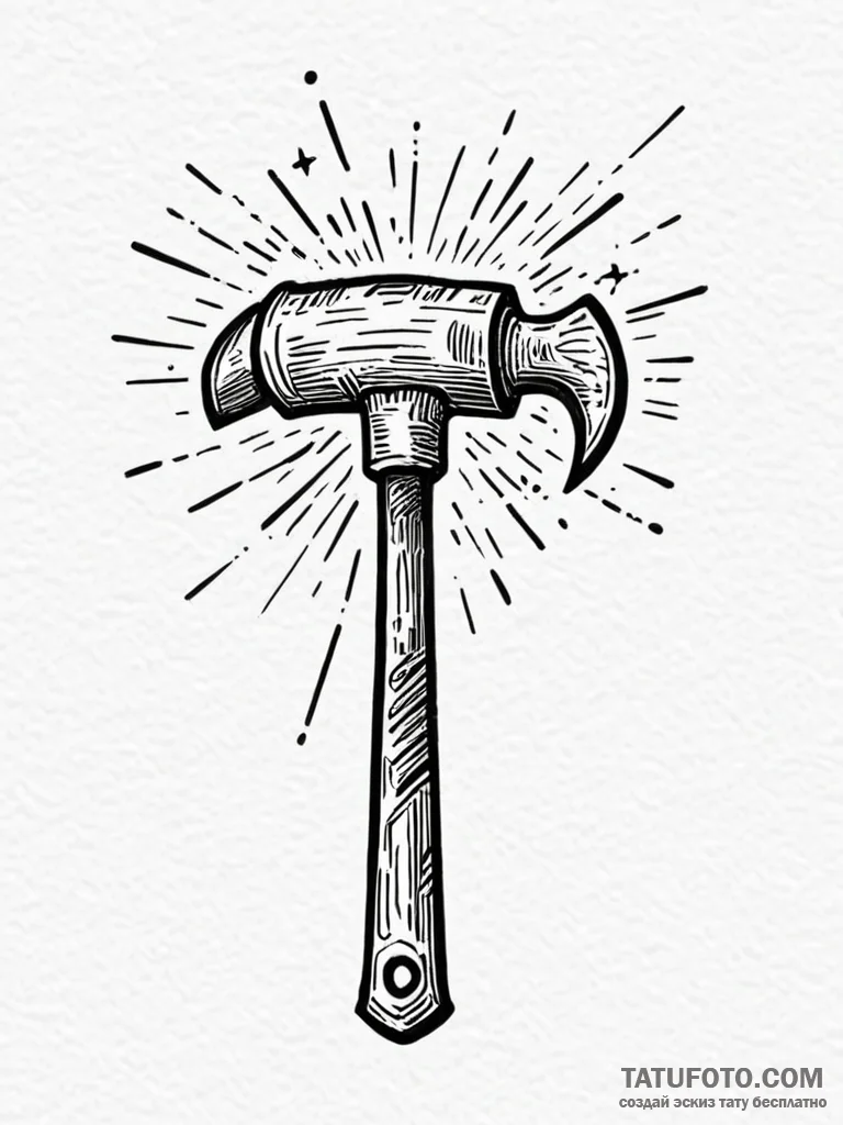 Forge hammer striking an anvil, creating spar... - эскиз тату (№1751613304_0, 04.07.2025 07:15) — Tatufoto.com
