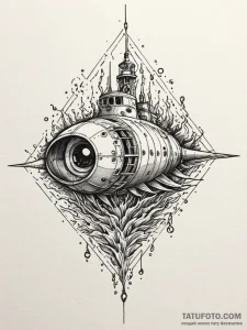 Deep-sea submersible discovering a colossal,... - эскиз тату (№1751613390_0, 04.07.2025 07:16) — Tatufoto.com