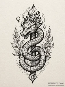 Flaming serpent through celestial bloom, arti... - эскиз тату (№1751613562_0, 04.07.2025 07:19) — Tatufoto.com