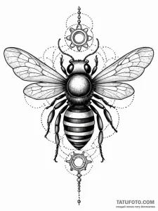Mechanical bee with intricate gear-wings, ink... - эскиз тату (№1751613857_0, 04.07.2025 07:24) — Tatufoto.com
