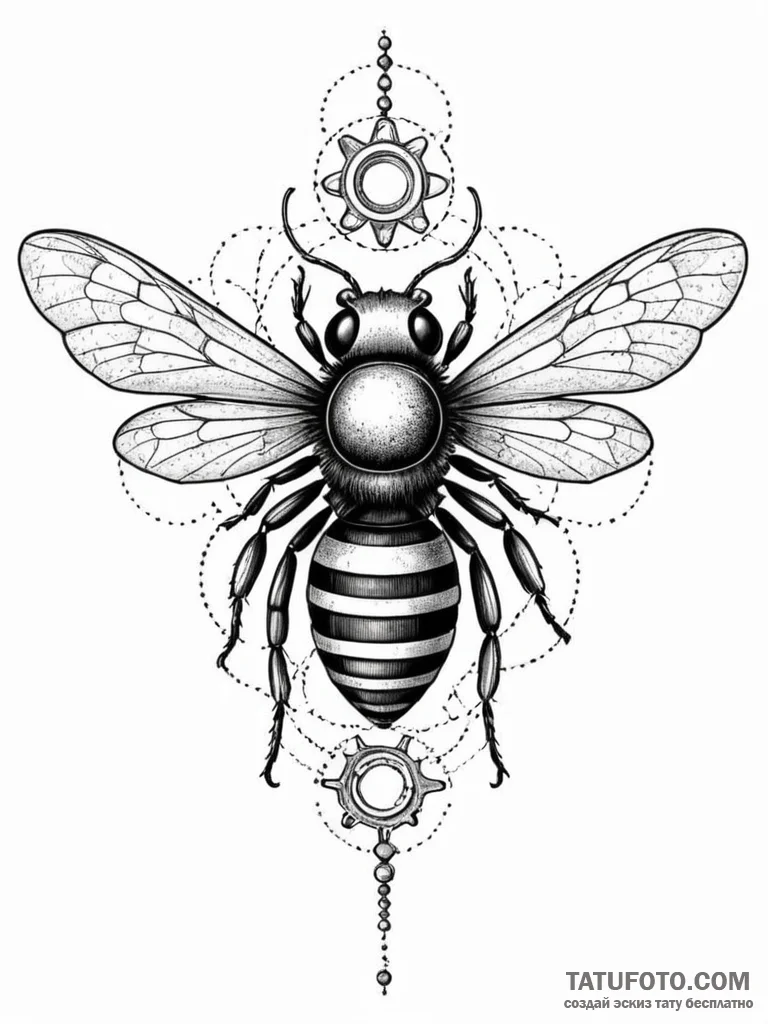 Mechanical bee with intricate gear-wings, ink… — эскиз тату (№1751613857_0, 04.07.2025 07:24) — Tatufoto.com