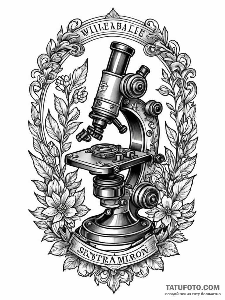 Antique microscope, tattoo line art, stylized... - эскиз тату (№1751614029_0, 04.07.2025 07:27) — Tatufoto.com