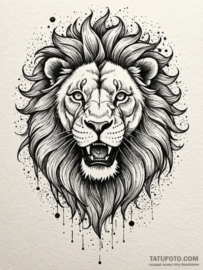 Astral lion roaring through nebula, tattoo li... - эскиз тату (№1751614299_0, 04.07.2025 07:31) — Tatufoto.com