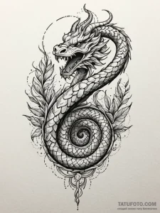 Feathered serpent spiraling upward, artistic... - эскиз тату (№1751614386_0, 04.07.2025 07:33) — Tatufoto.com