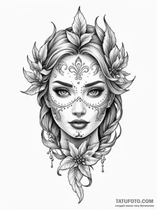 Etched mask frozen in time, artistic tattoo s... - эскиз тату (№1751614472_0, 04.07.2025 07:34) — Tatufoto.com