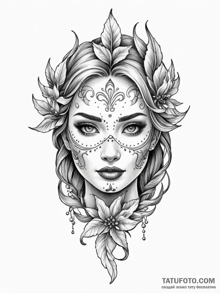 Etched mask frozen in time, artistic tattoo s... - эскиз тату (№1751614472_0, 04.07.2025 07:34) — Tatufoto.com