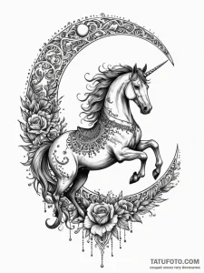 Nightmare steed beneath crescent moon, tattoo... - эскиз тату (№1751614558_0, 04.07.2025 07:35) — Tatufoto.com