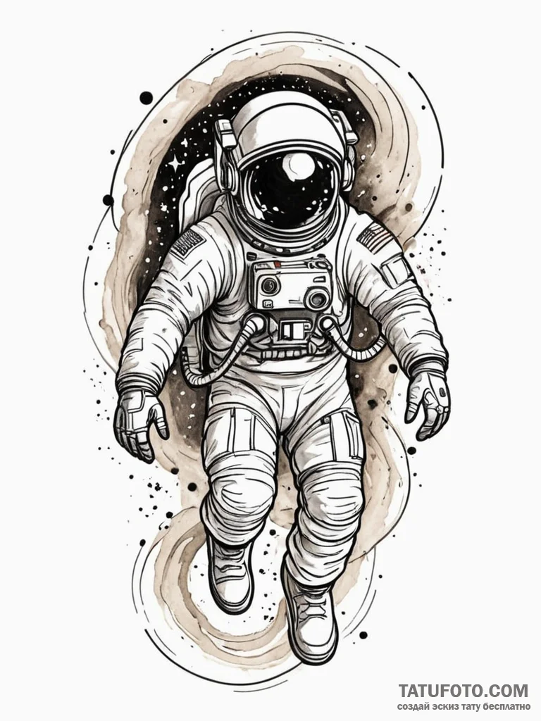 Astronaut with galaxy swirling inside, tattoo... - эскиз тату (№1751614732_0, 04.07.2025 07:38) — Tatufoto.com