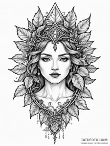 Glacial blade crowned in ivy, tattoo flash sh... - эскиз тату (№1751614994_0, 04.07.2025 07:43) — Tatufoto.com