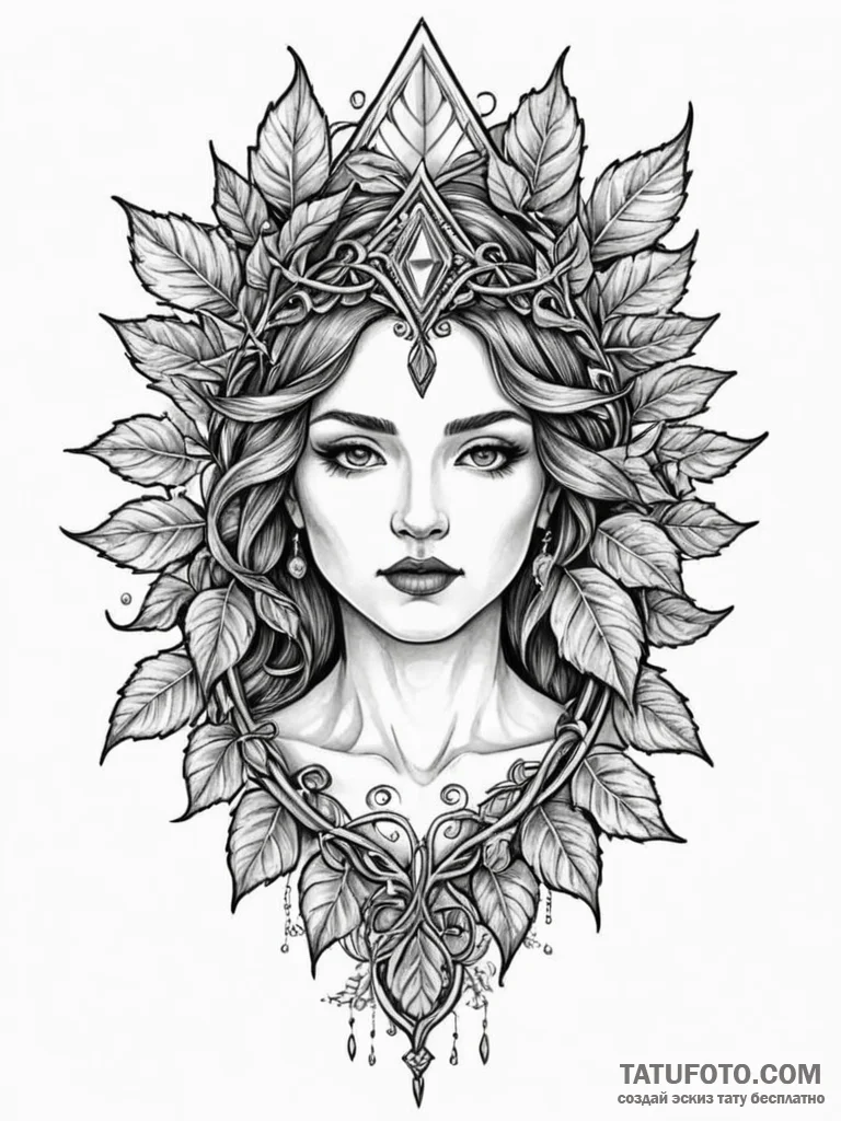 Glacial blade crowned in ivy, tattoo flash sh... - эскиз тату (№1751614994_0, 04.07.2025 07:43) — Tatufoto.com