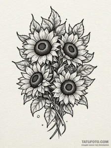 A cheerful bouquet of sunflowers, bright and... - эскиз тату (№1751615173_0, 04.07.2025 07:46) — Tatufoto.com