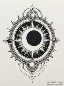 Zenith of a solar eclipse, ink illustration f... - эскиз тату (№1751615434_0, 04.07.2025 07:50) — Tatufoto.com