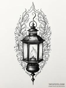 Lantern burning with twin flames, artistic ta... - эскиз тату (№1751615699_0, 04.07.2025 07:54) — Tatufoto.com